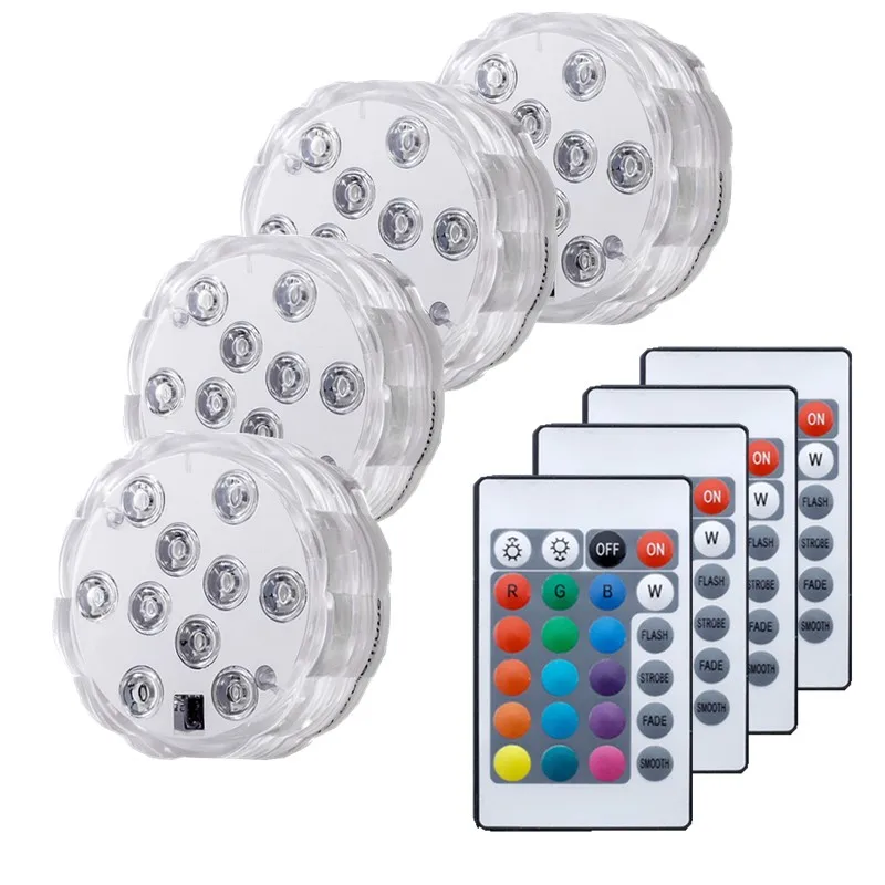 

2 Pcs 10Leds USB Rechargeable Underwater Light Remote Control Submersible Light RGB Swimming Poll Lights For Vase Party Aquarium
