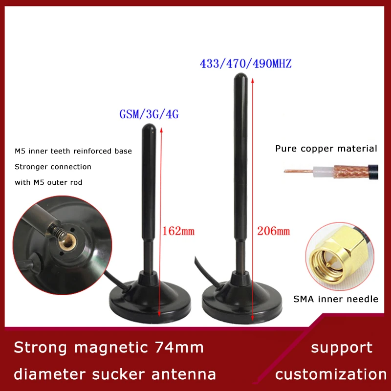 

Новая GSM GPRS 3G 4G 433 470-490 МГц с большой присоской антенна шасси 74 мм длина кабеля 3 м усиление 35 дБи цифровая Трансмиссия антенна SMA