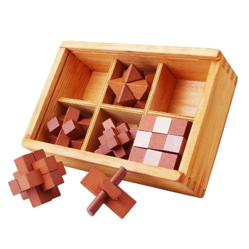 

6 Pcs/set Wooden Puzzle Brain Teaser Kong Ming Lock Luban Lock Game For Kids 3d Montessori Education Unlock Children's Toys Gift