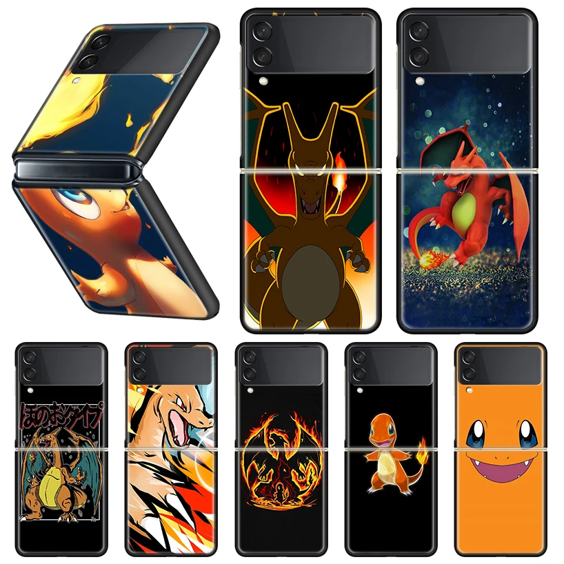 

Pokemon Charmander Charizard Phone Case For Samsung Galaxy Z Flip 3 5G Black Hard Cover ZFlip3 Luxury Coque Fundas Shockproof Bu