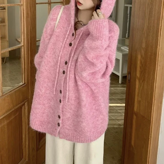 Зимняя Корея 2024 вязаный кардиган с капюшоном Lazy Wind