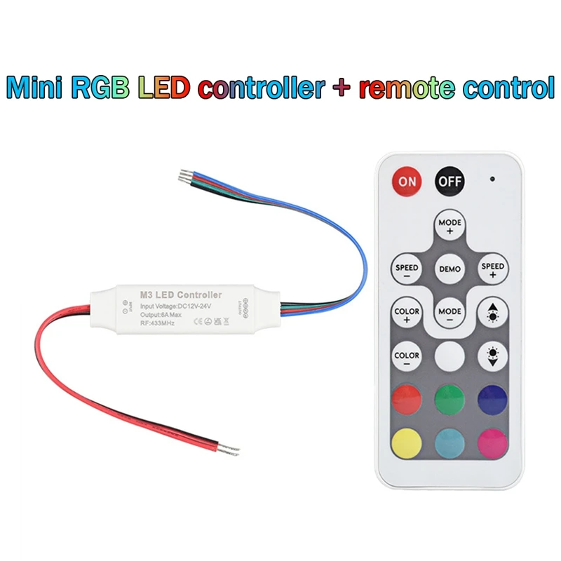 

Mini Wireless Radio Frequency 18 Key Remote Control RGB Colorful Low-Voltage LED Light Strip Dimmer Controller