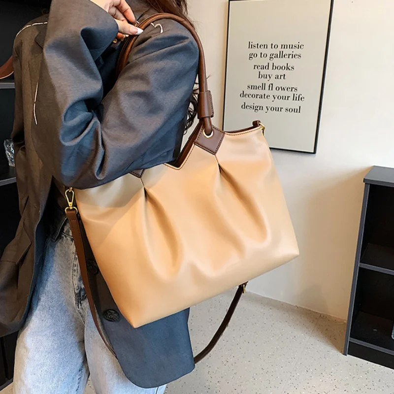 Women Retro Simple Large Capacity One Shoulder Hand Bag Fashion Portable Solid Color Crossbody Tote Bags for Women женский Bolsa