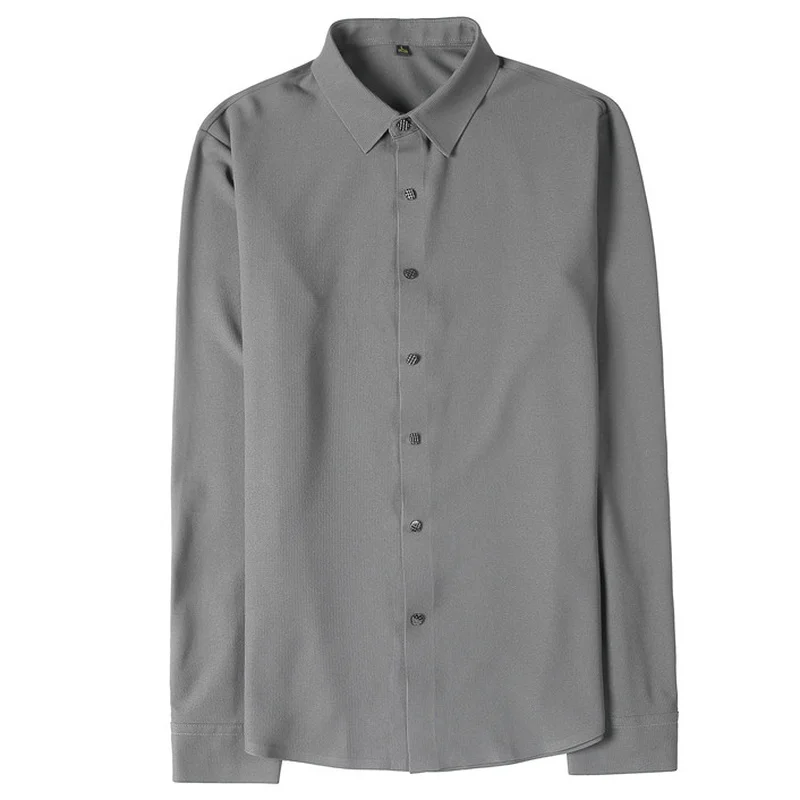 Brand Waffle Men Shirts 2022 Autumn Long Sleeve Seamless Casual Business Formal Dress Shirt Slim Fit Social Office Men Clothing