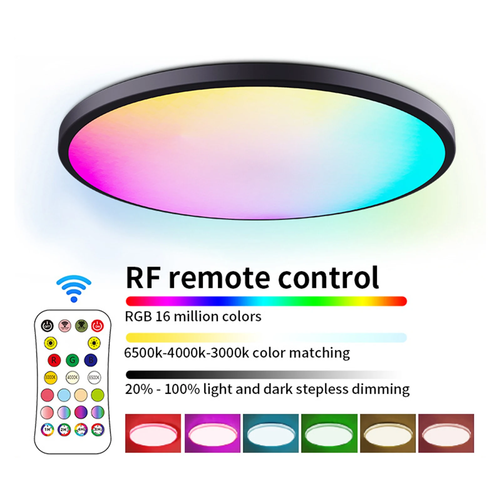 

Потолочный светильник RGBCW, полноцветная лампа с регулируемой яркостью, с дистанционным радиоуправлением, круглый потолочный светильник дл...