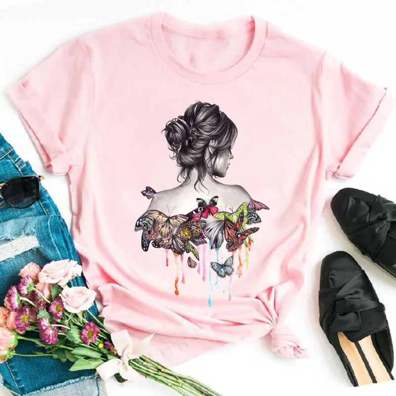 

Women Line Art Red Flower Print T Shirt Women Black T Shirt Female Ladies Casual Cute Tee Shirts Woman Fashion Graphic Tee Tops