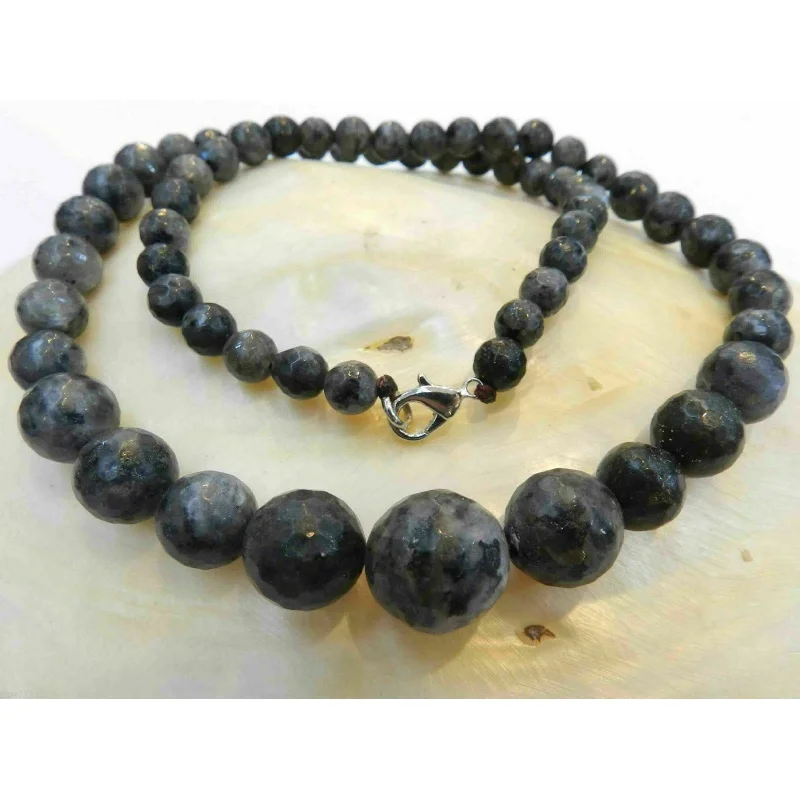 NEW 6-14mm Black Gray Faceted Labradorite round Gemstone Necklace 16-25' AA