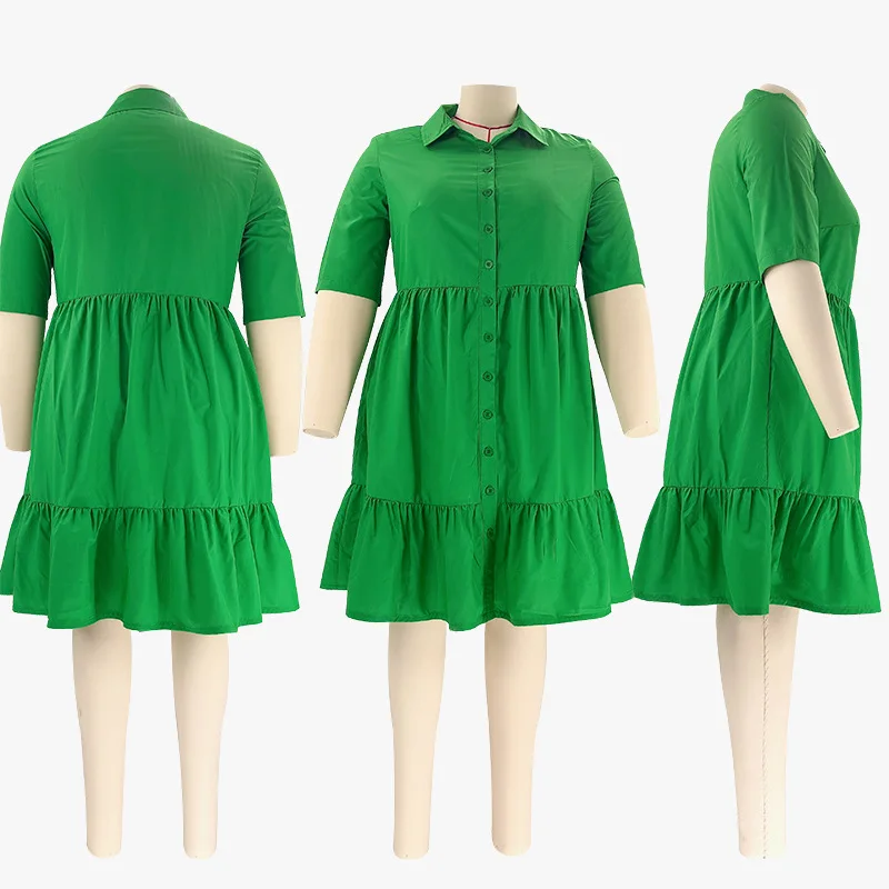 Plus Size Elegant Women Dress Summer Button Skirt Fashion Loose Pain Outfits 2022 Lady Luxury Clothes Party Evening Maxi Gown