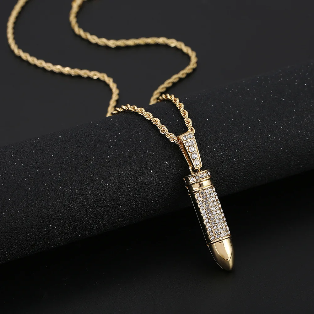 

Golden diamond bullet shell hip-hop necklace for men