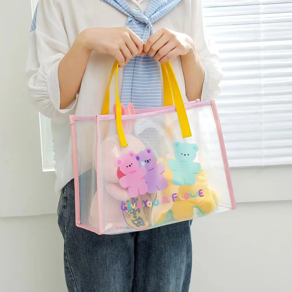 

Women Bear PVC jelly Shopping Bags storage bag Reusable Grocery Bag Transparent Shoulder Bags Handbag Tote Ladies beach bag