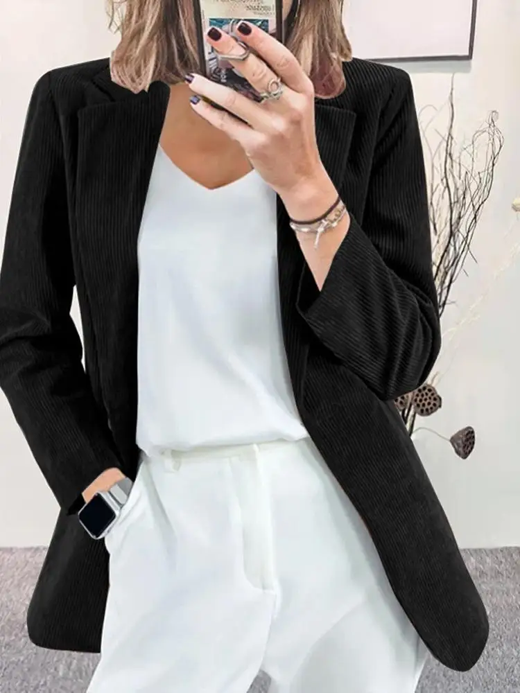 

ZANZEA OL Solid Blazer 2022 Spring Long Sleeve Cardigan Lady Casual Lapel Baggy Jackets Oversized Women Vintage Corduroy Outwear