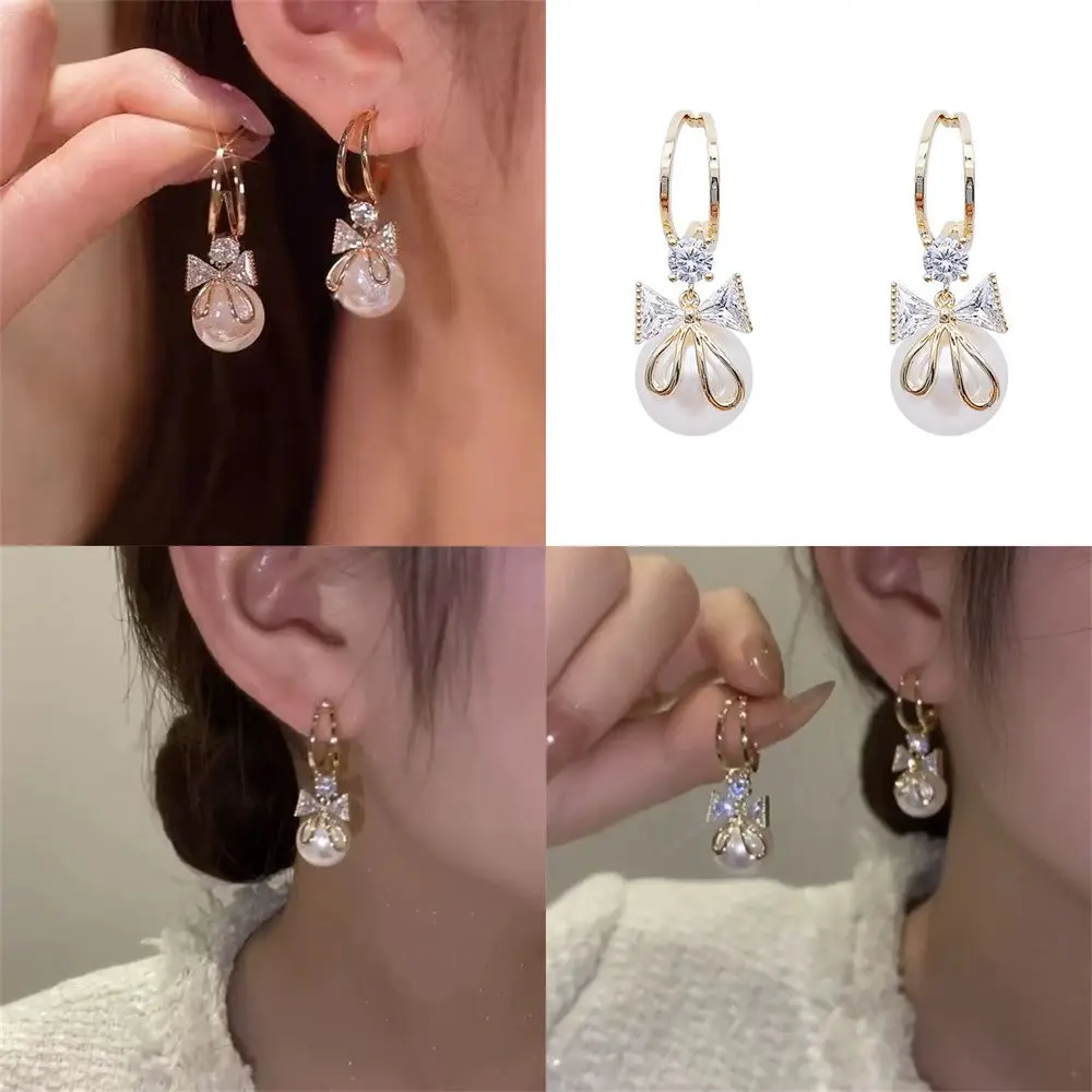 

Jewelry Gifts Temperament Simple Bow Tie Versatile Earrings Bow Pearl Earrings S925 Silver Needle C Shape