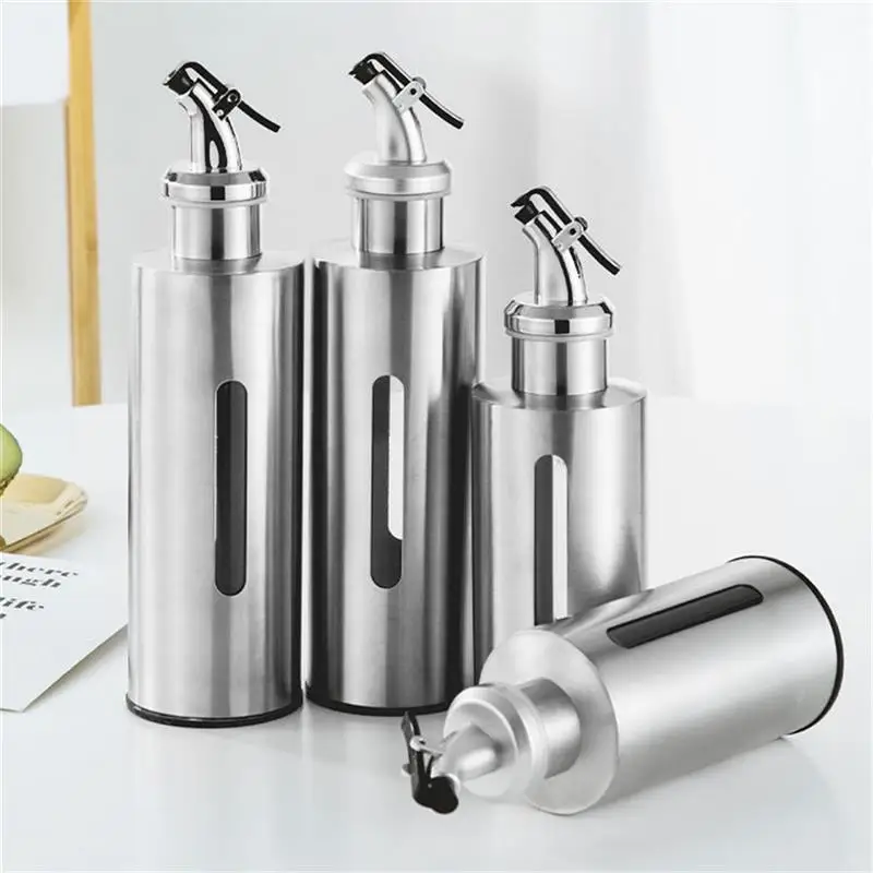 Stainless Steel Oil Bottle Portable Kitchen Leak-proof Vinegar Sauce Holder Dispenser Visual Empty Can Gift Seasoning Baking