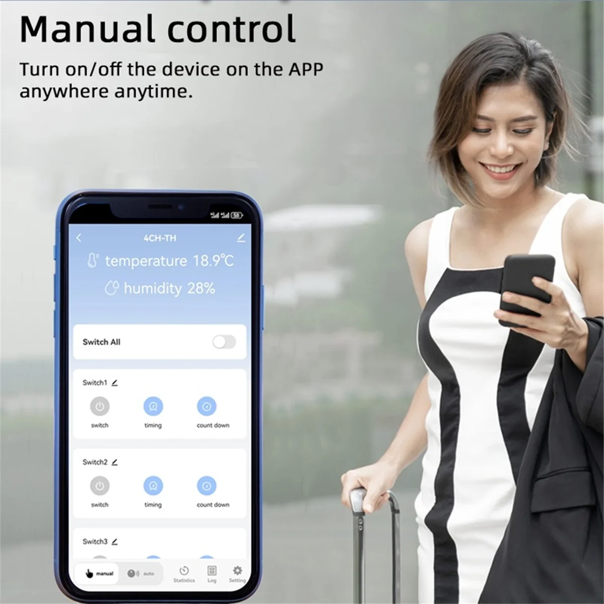 Tuya Smart WiFi 4-канальное реле с датчиком температуры и влажности пассивный сухой