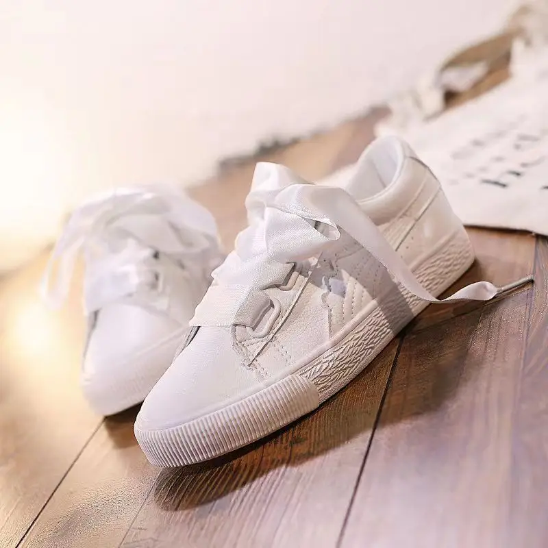 New Women Shoes Spring Ribbon Bow White Casual Sneakers Non Slip Fashion Flower Flat All-match Shoes Rainbow Ribbon Sneakers