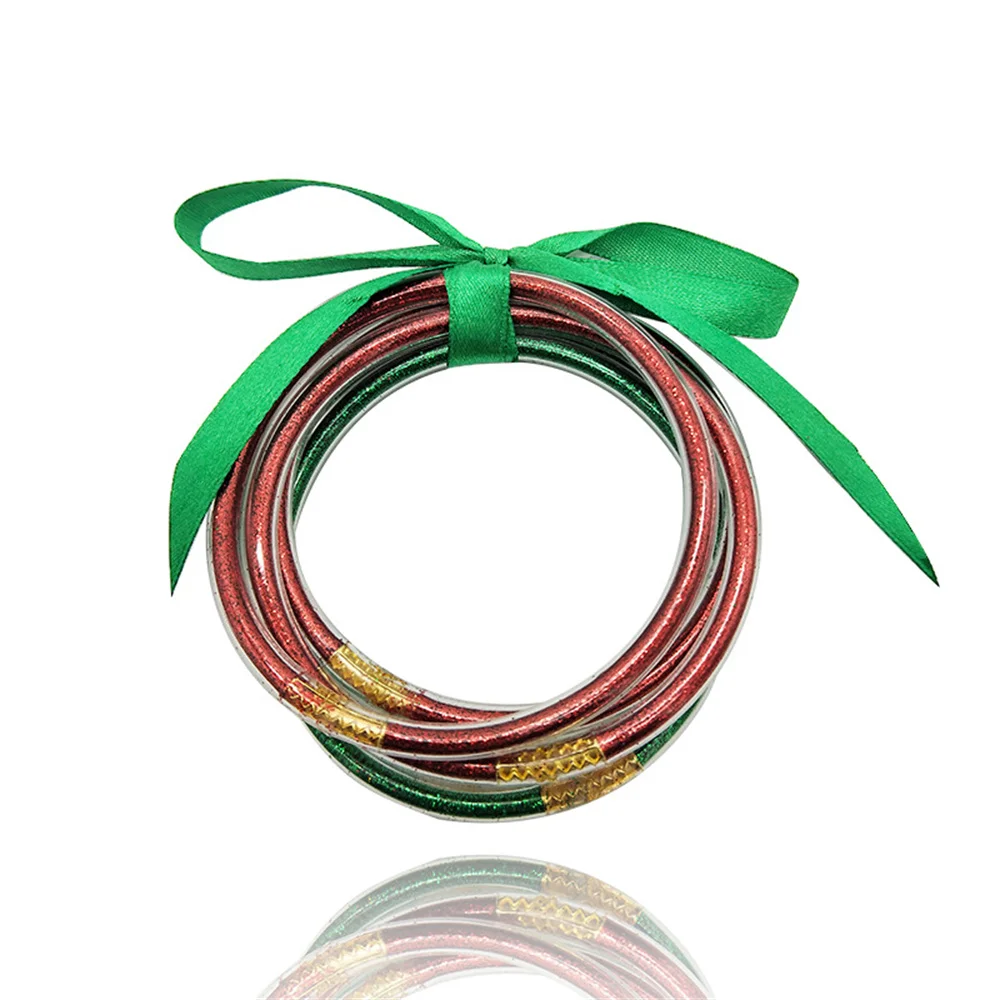 

Lightweight 14 Colors Bowknot Glitter Filled Jelly Silicone Bangle Bracelet for Women Girls Buddhist Rush Bracelet Gift