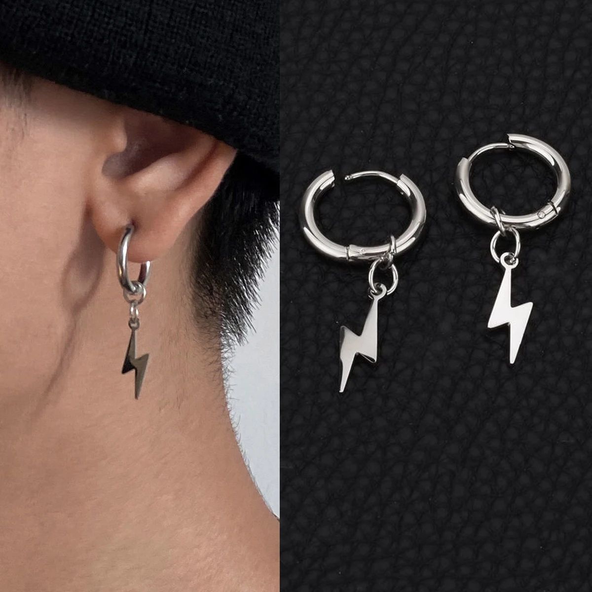 

Korean Trend Lightning Charm Earrings for Women Men Stainless Steel Simple Small Earrings Girl y2k Punk Jewelry