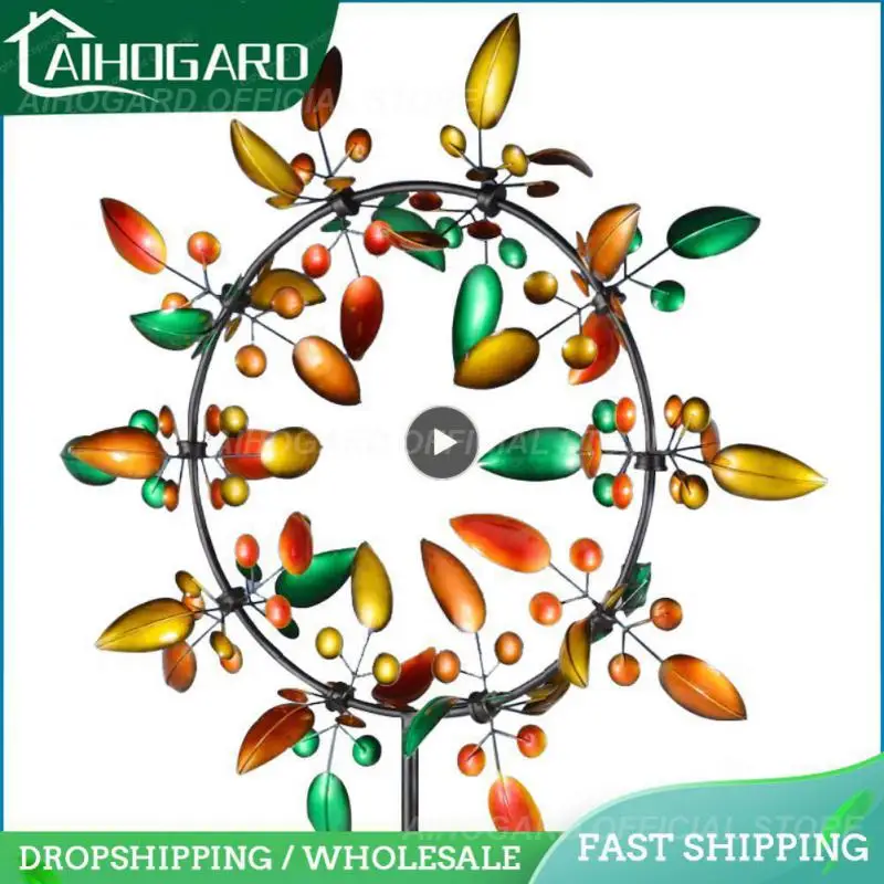 

Garden Decoration Rainbow Color Wind Chimes Leaves Wind Chimes Personality Creative Windmill Ornaments Metal Crafts For Kids