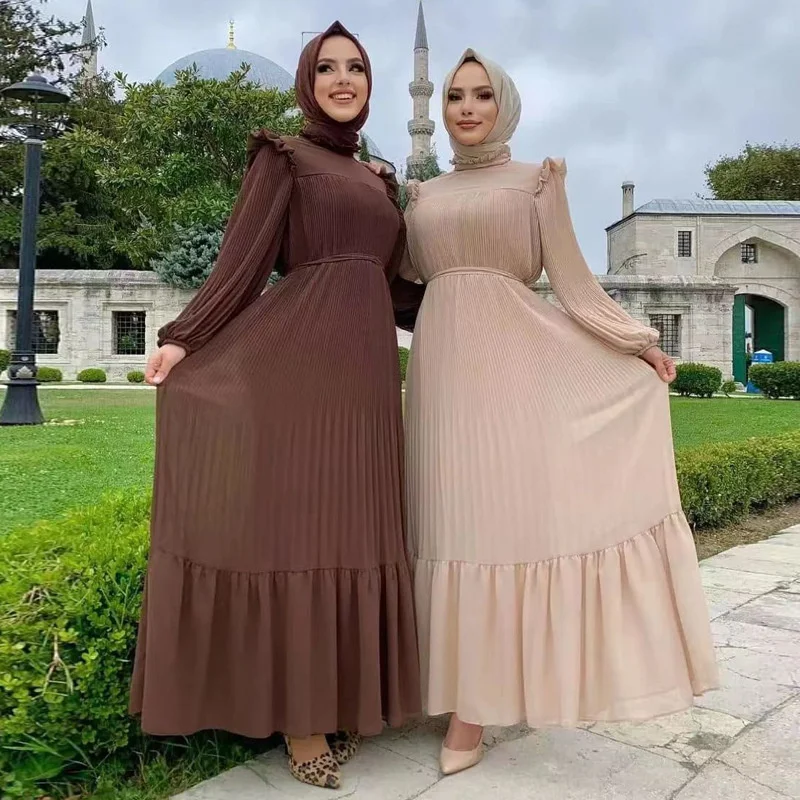 Muslim Middle Eastern Dresses Fashion Loose High Neck Maxi Dress Robe Ramadan Longue Mabche Dubai Turkey Gown Abaya For Women