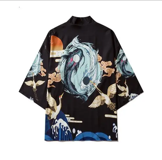 

Japanese Print Kimono Men Shirt Beach Cardigan Asian Blouse