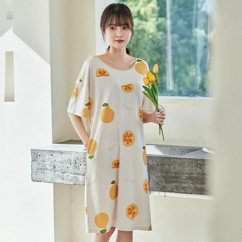 

Sleep Dress Floral Print Nightgown Women Modal Nightdress Casual Sleepwear Home Dressing Gown Soft Lounge Wear Intimate Lingerie
