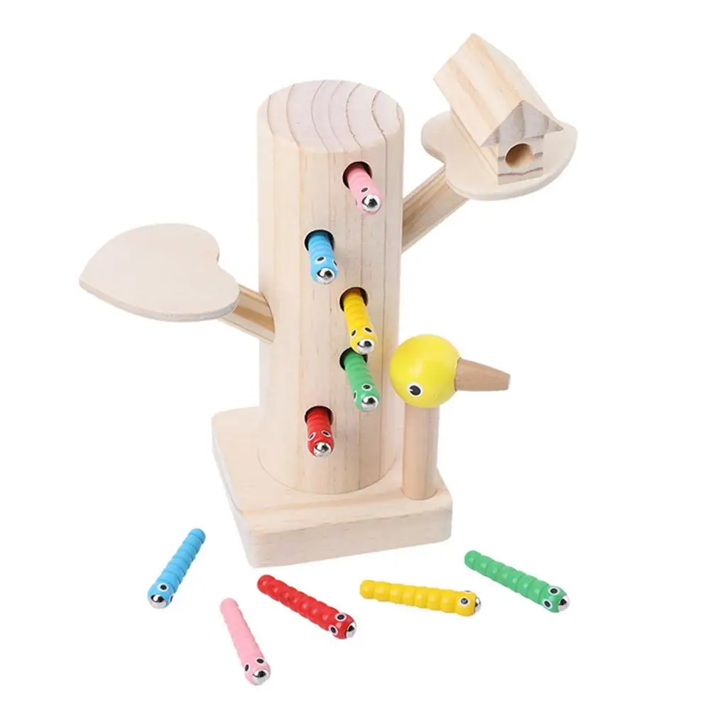 

Baby Wood Magnetic Toys Catch Worms Sensory Exercise Durable Playful Funny Interesting Puzzle Educational Toys Color Cognition