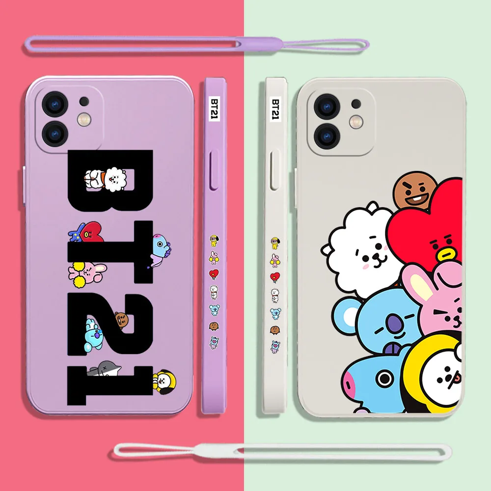 

Cute Cartoon Kpop BT21 Phone Case For Xiaomi Redmi Note 12 11 11T 10 10S 9 Pro Plus 10C 9A 9C K40 K50 K60 4G 5G With Hand Strap