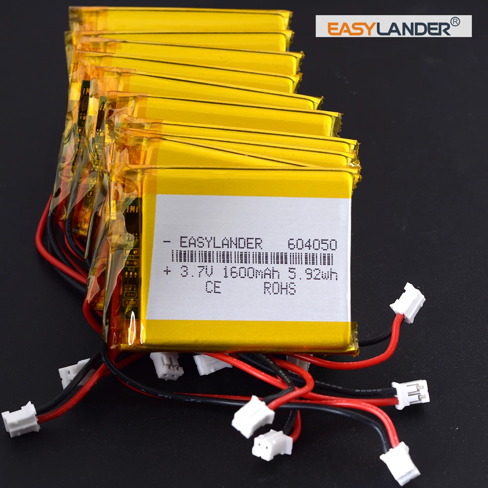 Фото 10 шт./лот PH2.0 2P 604050 3.7V 1600mAh Перезаряжаемые литий-полимерные (Li-Po) аккумуляторы с силиконовыми проводами №1
