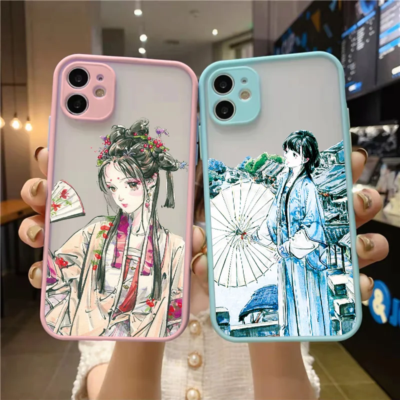 

Phone Case Cover For iPhone 14 13 11 12 Pro Max 13 12 Mini XR XS X 8 7 Plus SE 2020 14Plus Antique Girl Pattern Shockproof Funda