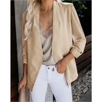 womens fashion solid color blazer personality open front slim fit long sleeve suit jacket vintage office ladies coat