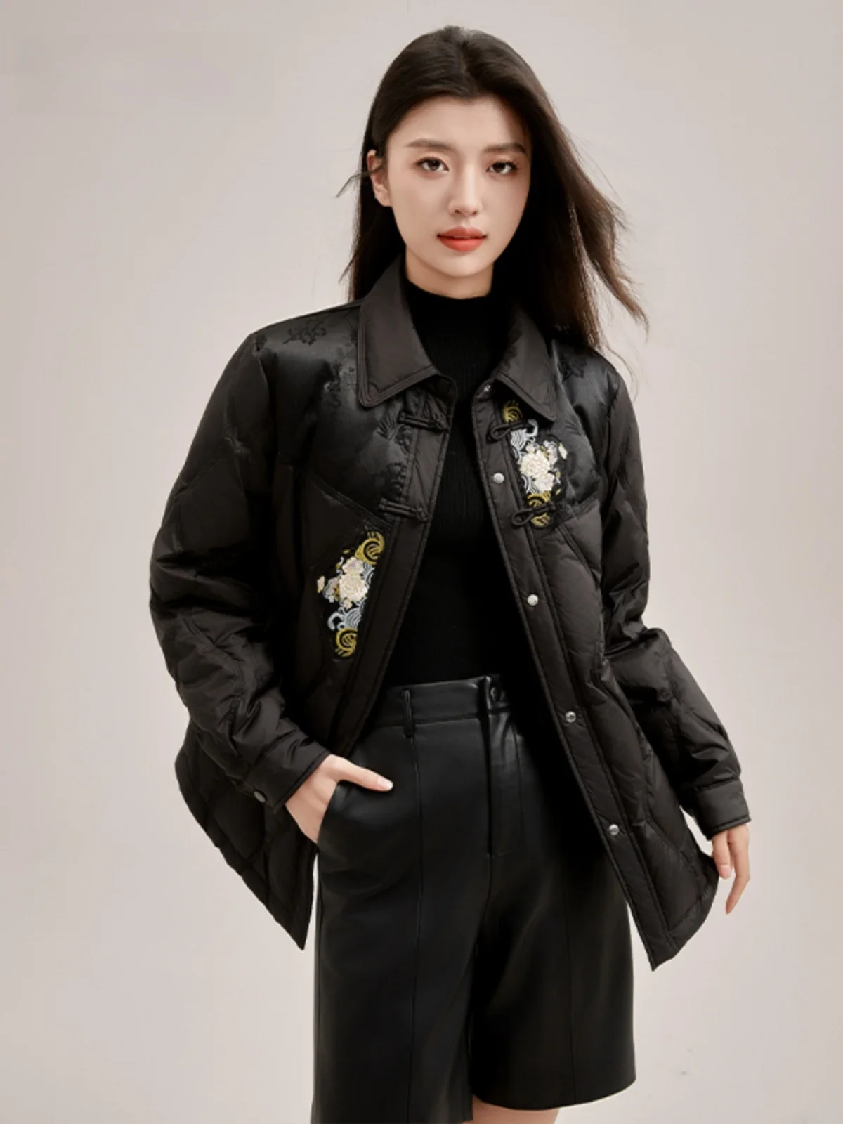 Duck новый китайский пуховик женская рубашка с воротником тонкая зима 2024 новая