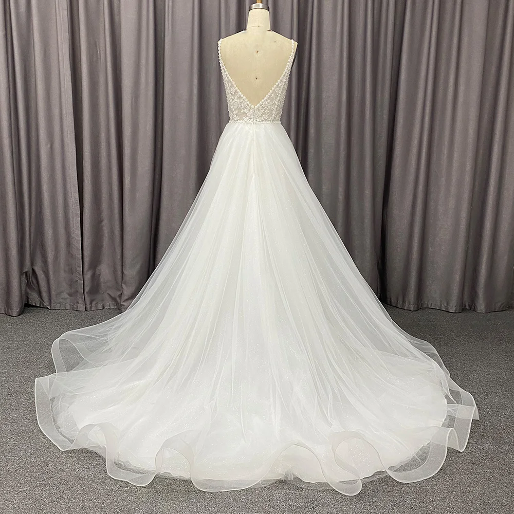 Свадебное платье с V-образным вырезом по индивидуальному заказу мягкий тюль без