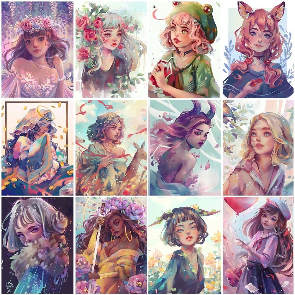 

Promotional New Square Diamond Painting Girl Portrait Painted Character 5D DIY Rhinestone Inlaid Cross Stitch Kit Art Home Decor