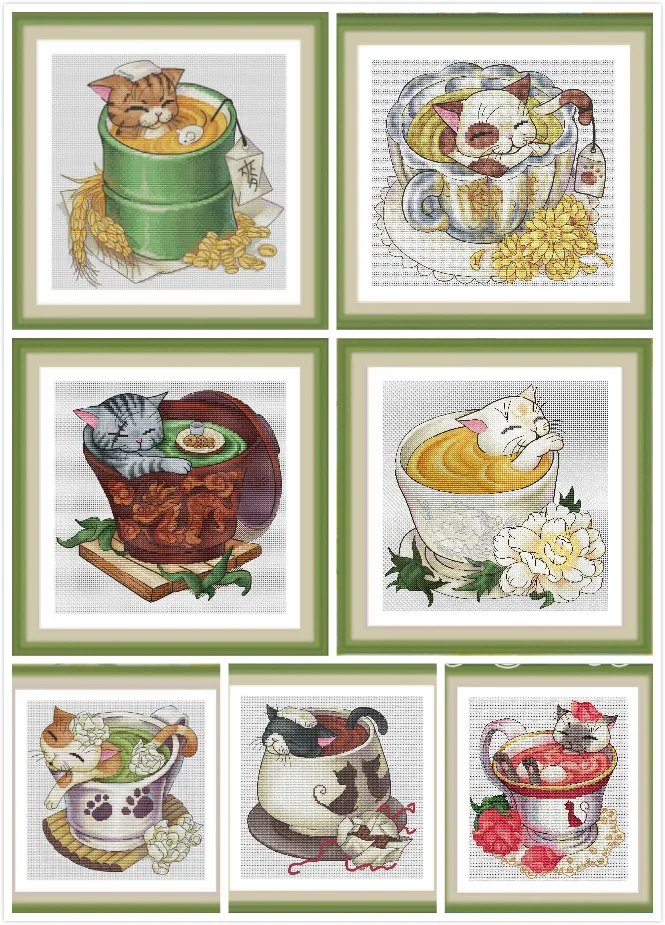 

Scented tea cat counted 16CT 14CT 18CT DIY Cross Stitch Sets Chinese Cross-stitch Kits Embroidery Needlework