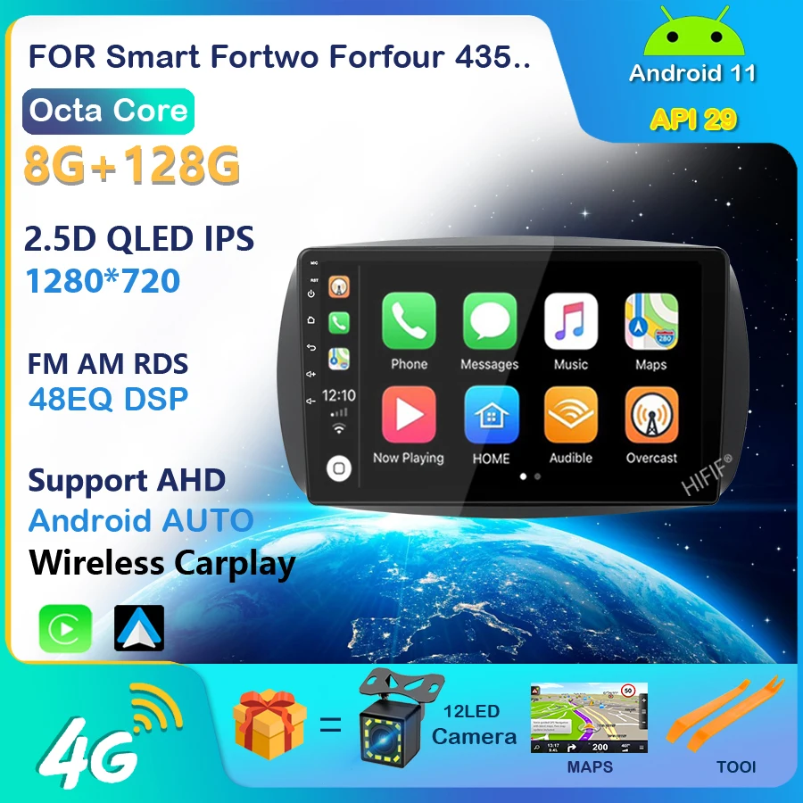 Автомагнитола 2 din 8 ядер Android 11 для Smart Fortwo Forfour 435 2014 15 -2019 навигация GPS DVD