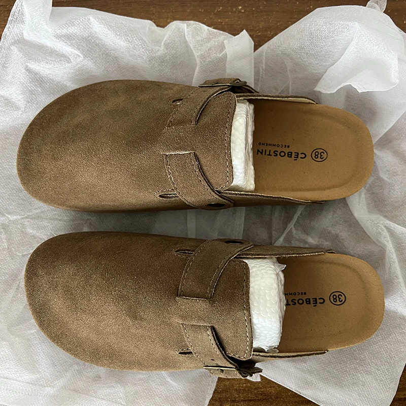 

2022 Autumn Women's Closed Toe Slippers Fashion Cork Sandals For Women Retro Faux Suede Garden Mule Clogs Cork Slides 35-40