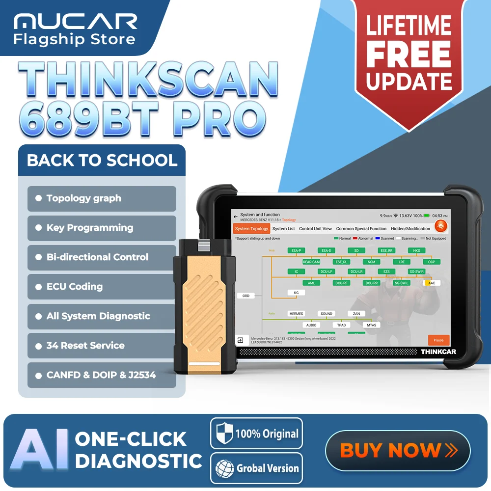 Фото THINKCAR THINKSCAN 689BT PRO Топологический программатор ключей J2534, автомобильный диагностический инструмент, кодирование ЭБУ, двунаправленный автомобильный сканер OBD2 №1