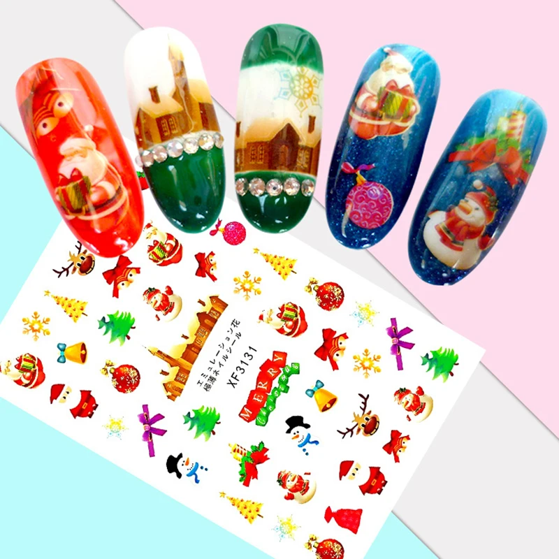 

Christmas Nail Stickers Colorful Deer Snowflake Xmas Tree Santa Claus Sticker for Manicure Christmas Nail Art Decor Accessories