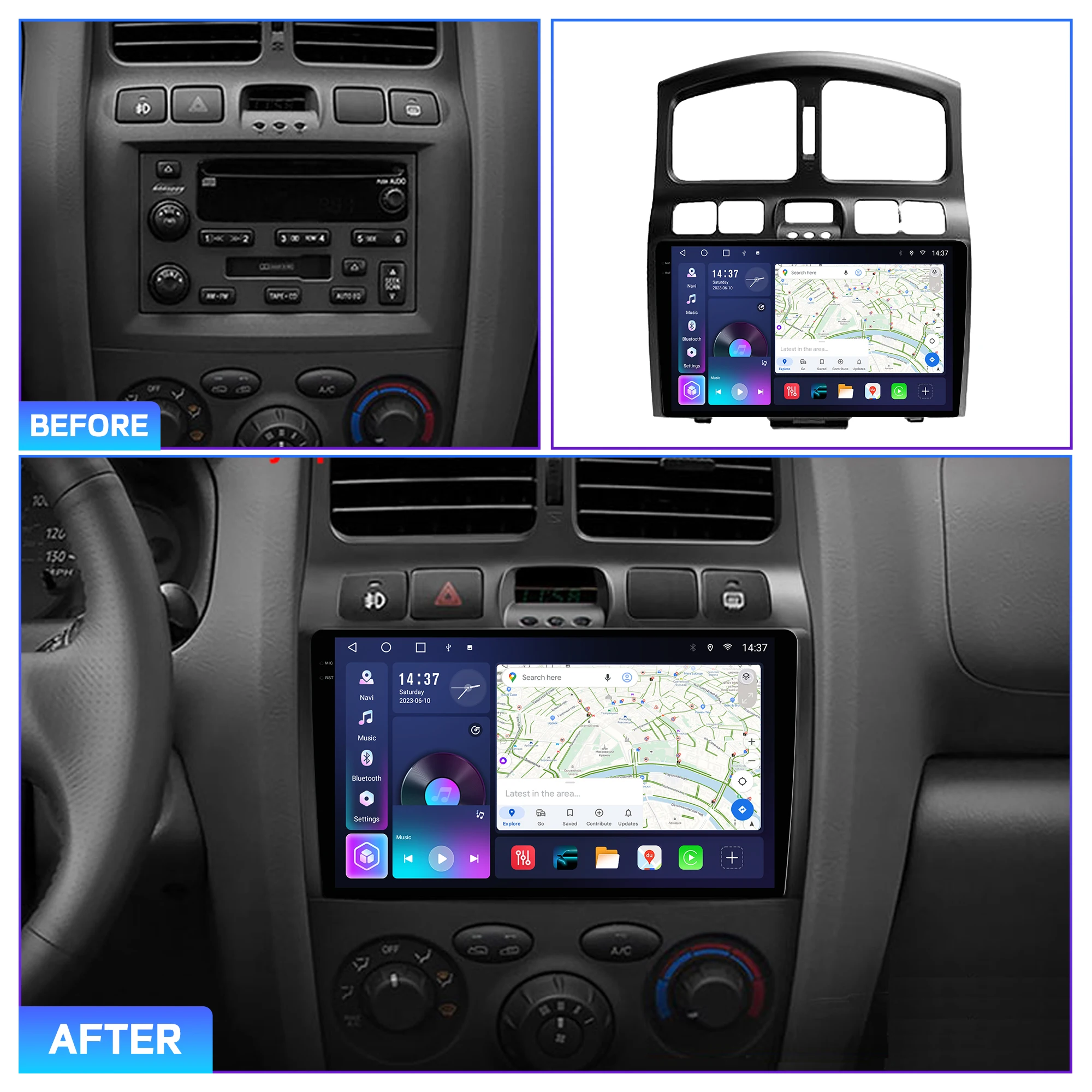 Фото Автомагнитола Penhui для Hyundai Santa Fe 2000-2012 и JAC, Android, 2DIN, 9-дюймовый сенсорный экран, DSP, Bluetooth, видеомультимедийная система №2