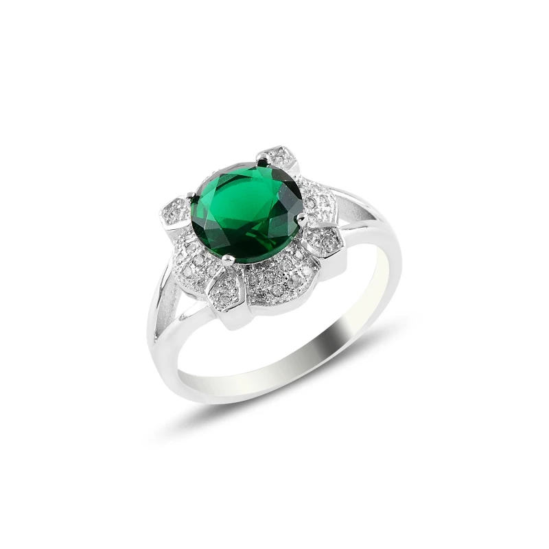 

Silver 925 Sterling Emerald Zircon Engagement Ring