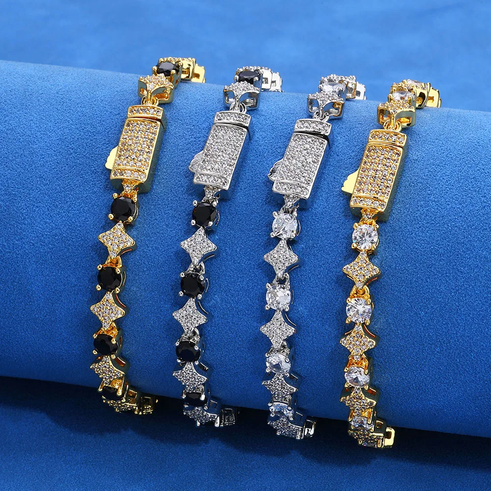 6 мм блестящая звезда теннисная цепочка Iced Out черный белый цвет 5A CZ теннисный