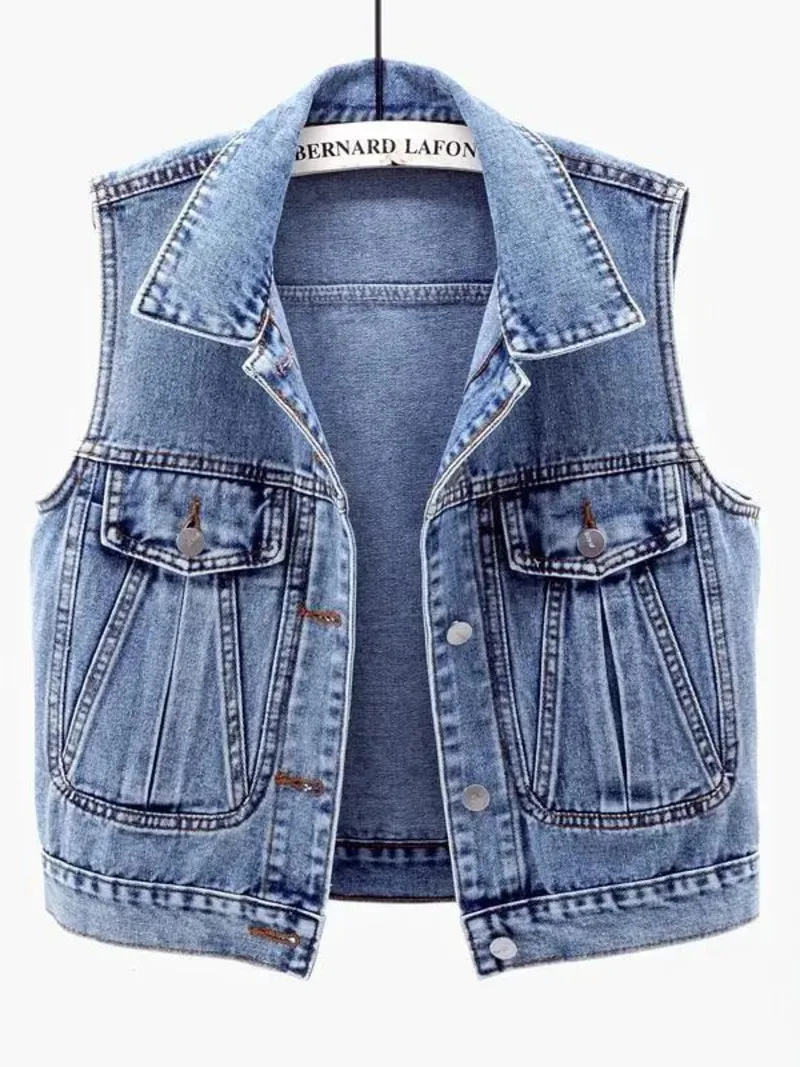 

Sleeveless Women's Vest 2023 New Spring Summer Denim Waistcoat Fashion Casual Short Jackets Splicing Holes Slim Jean Coats Trend