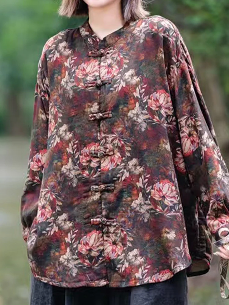 Max LuLu воротник-стойка китайские весенние женские рубашки с принтом модные