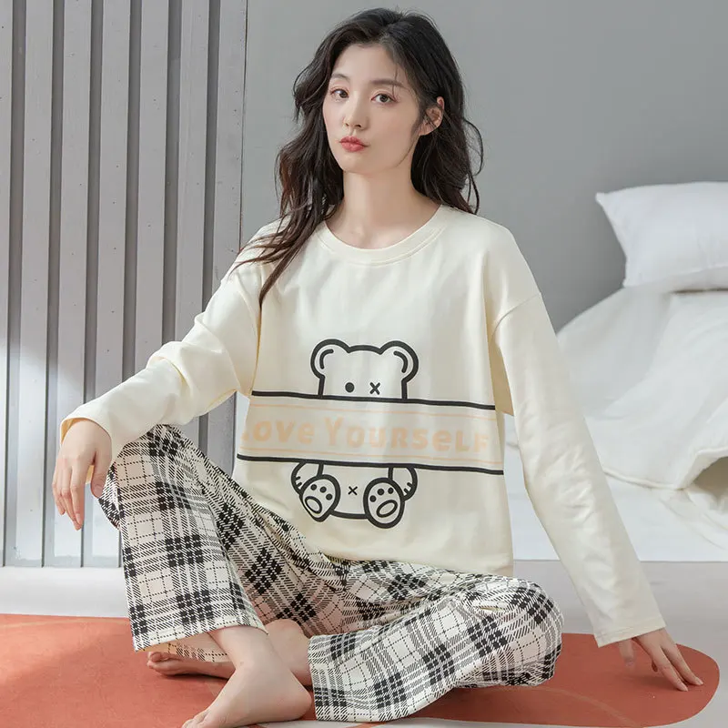 1 Ms pajamas in the spring and autumn with pure cotton long sleeve bigger sizes qiu dong cotton leisurewear suit