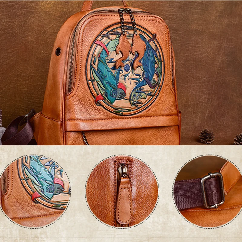 Рюкзак из натуральной воловьей кожи для женщин школьный ранец учебников в стиле