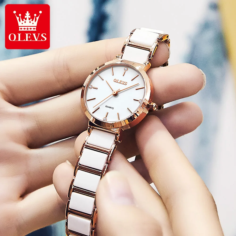 

OLEVS 5877 Japan Quartz Waterproof Women Wristwatches High Quality Japanese Movement Ceramic Strap Fashion Watch for Women