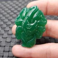 natural green chalcedony hand carved nine tailed fox pendant fashion boutique jewelry mens and womens fox necklace gift