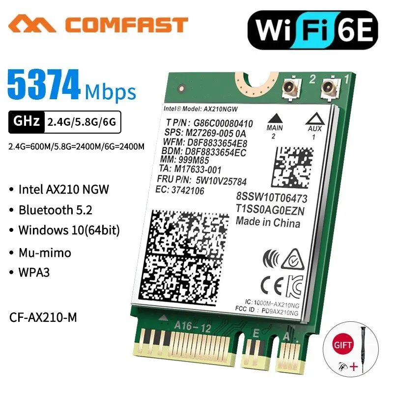 Беспроводной Адаптер Intel Ax210 Wi-fi 6e M.2 Ngff Bluetooth 5 2 5374 Мбит/с Сетевая Карта Для