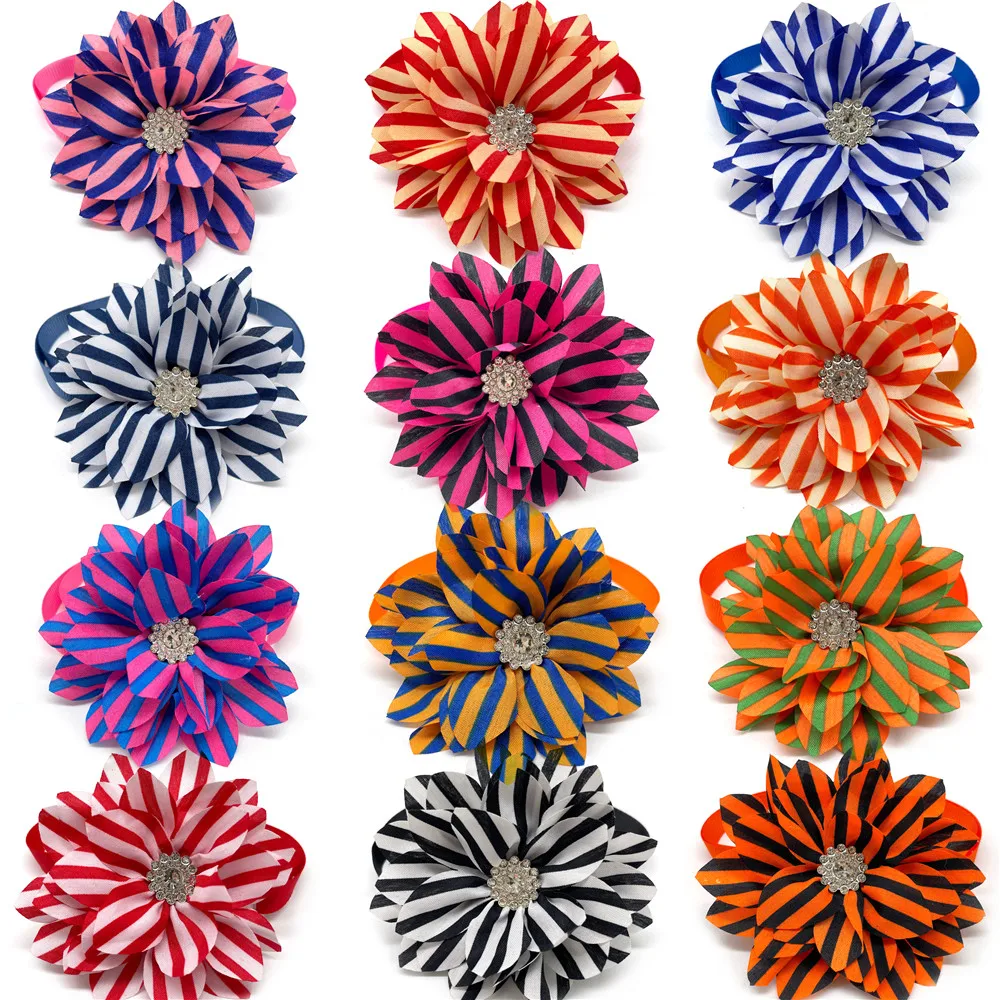 

50/100pcs Handmade Pet Bowtie Small Puppy Dog Holiday Accessories Stripe Design Pet Dog Cat Bowties Neckties Pet Dog Supplies