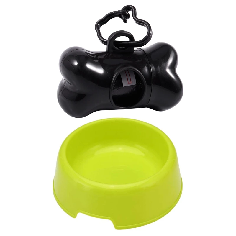 

Диспенсер для отходов/уборки домашних животных в форме кости + 15 пакетов с крючком-кольцом (черный) с чашами для питомцев для кошек и собак